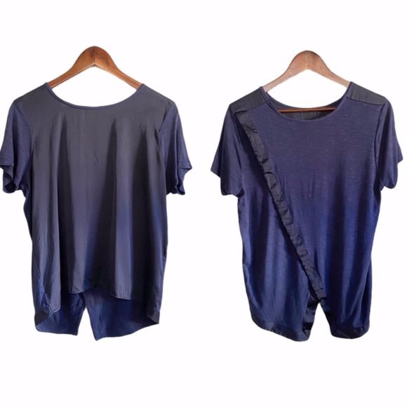 dolan Tops - Dolan Left Coast Split Back Blue Satin Blouse